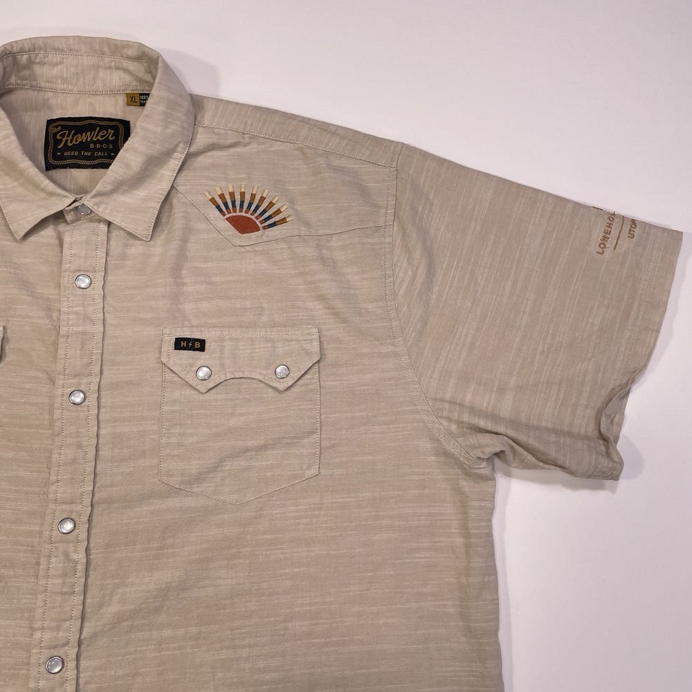 Howler Bros Shirt Men XL Crosscut Deluxe Pearl Snap Embroidered LoneHollow Ranch
